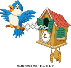 Cuckoo clock with blue bird chirping