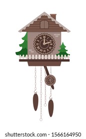 Cuckoo clock in cartoon style isolated on white background. Vector illustration