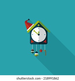 Cuckoo clock flat icon with long shadow,eps10