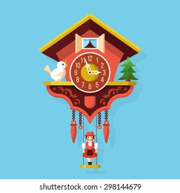 Cuckoo clock flat style vector illustration