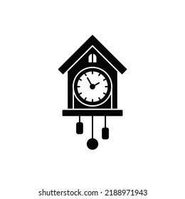 cuckoo clock icon in black flat glyph, filled style isolated on white background