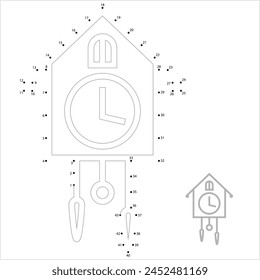 Cuckoo Clock Icon Connect The Dots, Cuckoo Calling At Every Hour Vector Art Illustration, Puzzle Game Containing A Sequence Of Numbered Dots