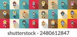 Cuckoo Clock icons set. Variety of cuckoo clocks are displayed, each with its own unique design and time