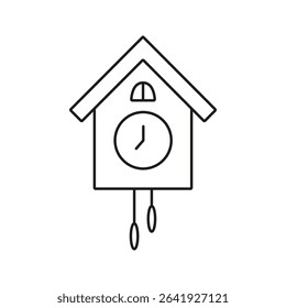 Cuckoo Clock Line Icon. Traditional Timekeeping, Home Decor, And Vintage Style Outline Symbol. Antique Clock Design. Editable Stroke. Isolated Vector Illustration.