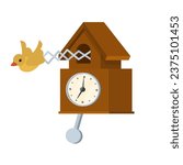 Cuckoo clock. Reminder of the time of a wooden clock, vector illustration