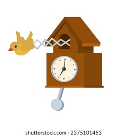 Cuckoo clock. Reminder of the time of a wooden clock, vector illustration