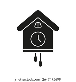 Cuckoo Clock Solid Icon. Traditional Timekeeping, Home Decor, And Vintage Style Silhouette Symbol. Classic Wall Clock Design. Isolated Vector Illustration.