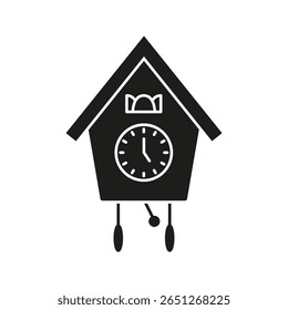 Ícone Sólido Cuckoo Clock. Cronometragem Tradicional, Decoração De Casa E Símbolo De Silhueta De Estilo Vintage. Elemento de design nostálgico. Ilustração de vetor isolada.