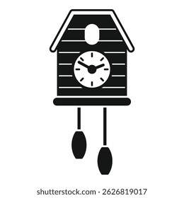 Cuckoo clock striking showing time passing with its pendulum swinging