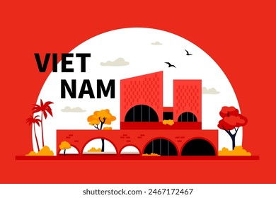 Cuckoo House en Vietnam - Ilustración vectorial de colores modernos con
