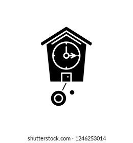 Cuckoo-clock black icon, vector sign on isolated background. Cuckoo-clock concept symbol, illustration 