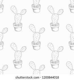 cuctus in flower pot floral seamless pattern