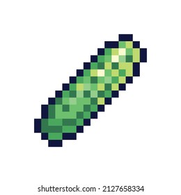 Cucumber art icon. Green vegetable logo. 8-bit sprite. Game development, mobile app.  Isolated vector illustration