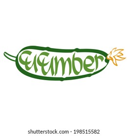 Cucumber calligraphy, typography. Fruit, vegetable calligraphy, typography.