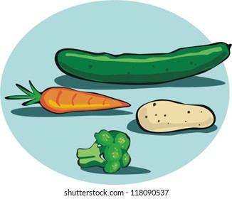 Cucumber, carrot, potato & broccoli