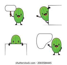 cucumber cartoon. and a blank board, isolated on a white background.