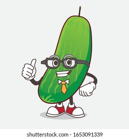 Cucumber cartoon businessman mascot character wearing tie and glasses