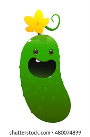 cucumber cartoon character bright juicy on a white background isolated