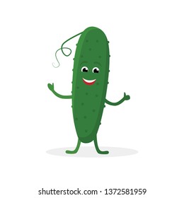 Cucumber cartoon character isolated on white background. Healthy food funny mascot vector illustration in flat design.