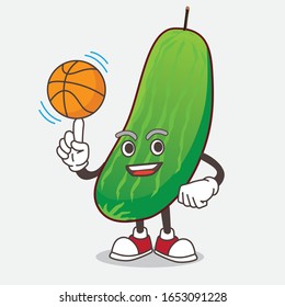 Cucumber cartoon mascot character with a basketball