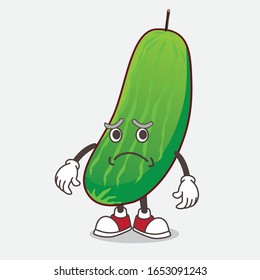 Cucumber cartoon mascot character having an afraid face