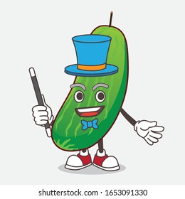 Cucumber cartoon mascot character performance as a Magician