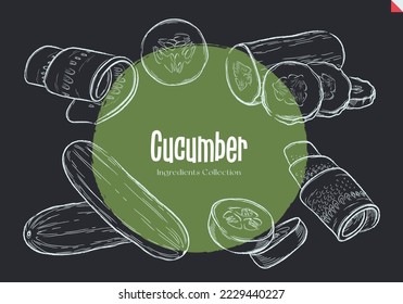 Cucumber, Chalk sketches, Ingredient Collection