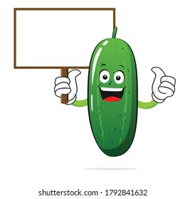 The cucumber character holds a whiteboard on a white background - vector
