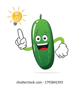 The cucumber character smiles finding ideas on a white background - vector

