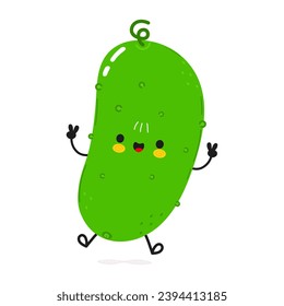 Carácter pepino. Caricatura dibujada a mano del vector icono de ilustración del personaje kawaii. Aislado sobre fondo blanco. Concepto de personaje de Cucumber Feliz