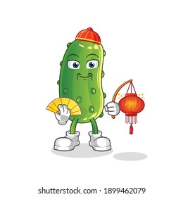 cucumber Chinese with lanterns illustration. character vector