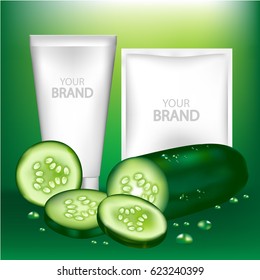 Cucumber Cosmetic and blank package.Vector illustration
