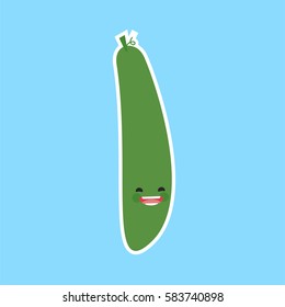 cucumber (Cucumis sativus) with cute face. Illustration funny and healthy food cartoon. Blue background
