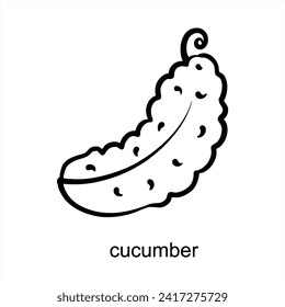 Cucumber Curly Shape - Vector Art Black Outline Design Illustration 