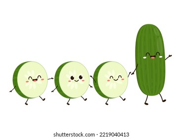 Cucumber. Cute cartoon vegetable vector character isolated on white background. Cucumber mascot.