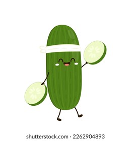 Cucumber. Cute cartoon vegetable vector character isolated on white background. Cucumber mascot.