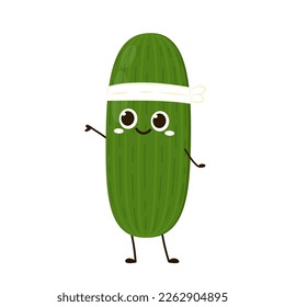 Cucumber. Cute cartoon vegetable vector character isolated on white background. Cucumber mascot.