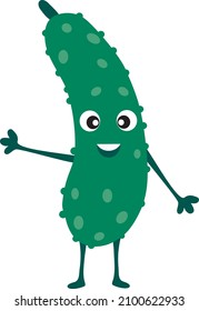 Cucumber cute character cartoon funny vegetable smiling face joy happy emotions icon vector illustration. Vector illustration in cartoon style for children.