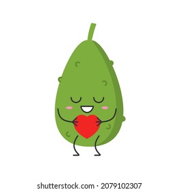 Cucumber cute character cartoon love sign heart favorite funny vegetable smiling face joy happy emotions icon vector illustration.