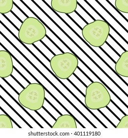 Cucumber and diagonal line  seamless background 