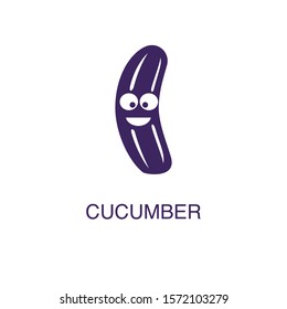 Cucumber element in flat simple style on white background. Cucumber icon, with text name concept template