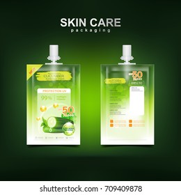 Cucumber Extracts Cream Collagen and Serum plus vitamin Protection UV Template for Skin Care Packaging Design Vector Concept.