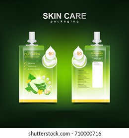 Cucumber Extracts Cream Collagen and Serum plus vitamin Protection UV Template for Skin Care Packaging Design Vector Concept.