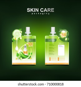 Cucumber Extracts Cream Collagen and Serum plus vitamin Protection UV Template for Skin Care Packaging Design Vector Concept.
