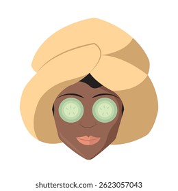 Cucumber eyes spa woman head. Vector illustration