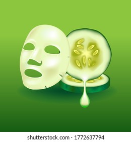 Cucumber Face Mask Drop Essence Cosmetics Vector 3d Illustration