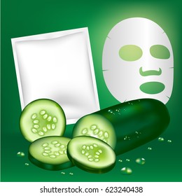 Cucumber Facial mask and blank package.Vector illustration