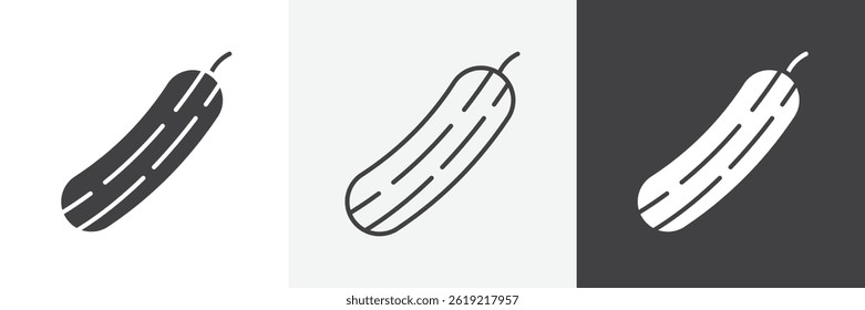 Cucumber flat and liner vector icons set