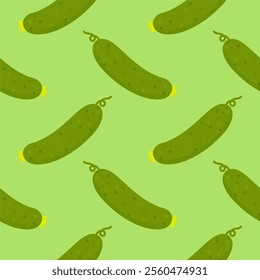 Cucumber flat style seamless pattern background. cucumber vegetable background.