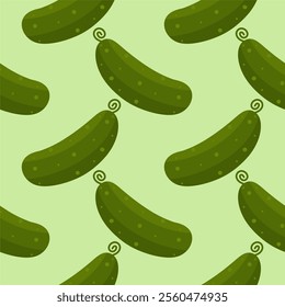 Cucumber flat style seamless pattern background. cucumber vegetable background.